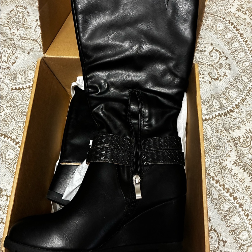 Journee Collection Black Wedge Boots